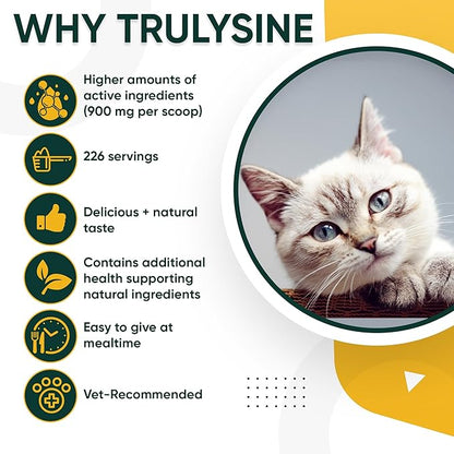 Trulysine Plus L-Lysine for Cats Immune Support Oral Powder 8oz/226g - Cats & Kittens of All Age, Sneezing, Runny Nose Squinting, Watery Eyes Chicken Liver Flavor (U.S.A)(226 Grams (900mg / Scoop)) Pet+Health+Pharma