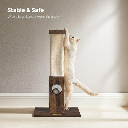 Feandrea Cat Scratching Post, Cat Scratcher for Indoor Cats, 28.7 Inches Tall, Furniture Scratching Deterrent Sisal Scratch Pole with Toy, Rustic Brown UPCA021X01 - PAWPICO