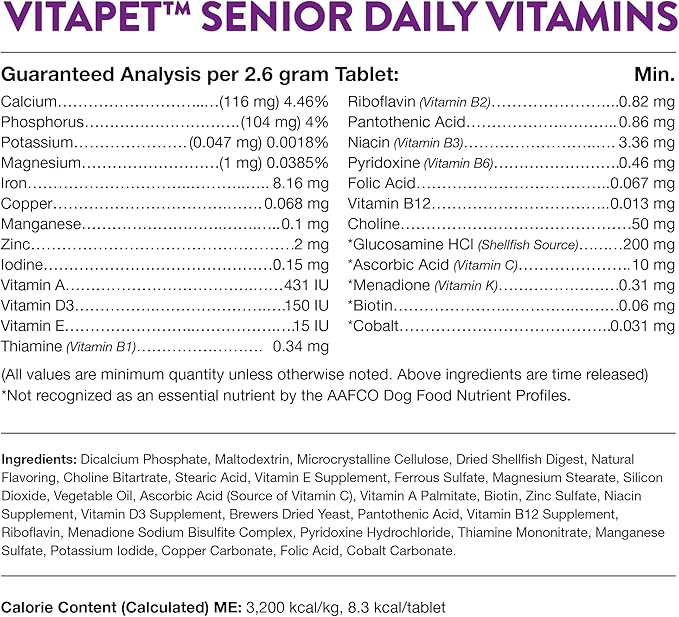 NaturVet –VitaPet Senior Daily Vitamins for Senior Dogs – Plus Glucosamine – Full Spectrum of Vitamins & Minerals – Enhanced with Glucosamine for Added Joint Support – 60 Time Release Tablets NaturVet