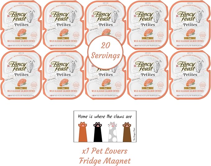 Fancy Feast Gourmet Grain-Free Meals Wet Cat Food Pate and Gravy Petites 10 Twin Pack Trays, 20 Servings (Wild Alaskan Salmon Pate) - PAWPICO