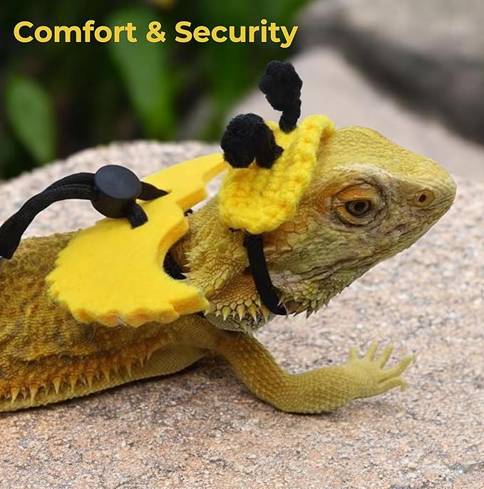 Adjustable Bearded Dragon Harness with Wings and Bee Hat Set, Lizard Leash Cute Hats for Small Reptiles Geckos Hamster, Bearded Dragon Stuff, Leopard Gecko Accessories (Head Cover+Traction Rope) HomedyCrafts