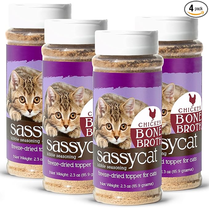 Herbsmith Sassy Cat Kibble Seasoning – Freeze Dried Bone Broth – Cat Food Topper for Picky Eaters – Chicken Bone Broth [Bundle x4] - PAWPICO