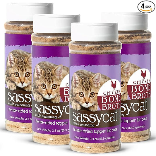 Herbsmith Sassy Cat Kibble Seasoning – Freeze Dried Bone Broth – Cat Food Topper for Picky Eaters – Chicken Bone Broth [Bundle x4] - PAWPICO