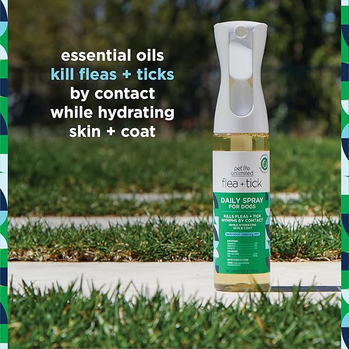 Pet Life Unlimited Plant-Powered Flea and Tick Spray for Dogs, Daily Flea Spray for Dogs - Plant-Powered Flea and Tick Prevention for Dogs with Plant-Based Essential Oils - USA Made - 10oz (Pack of 1) PetLifeUnlimited