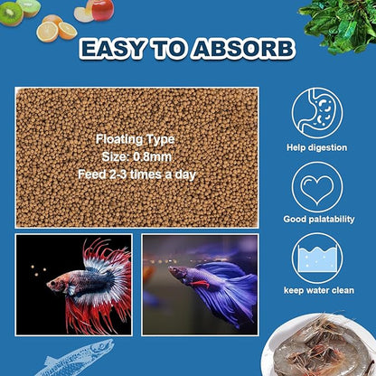 Betta Fish Food Three Effects -Daily Nutritional Supplement Body Increase Color Increase High -Protein Floating Pellets Betta Food (4oz) yizeril