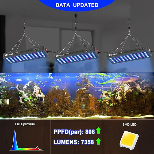 WILLS Aquarium Light, Dimmable Full Spectrum Fish Tank Light with 3 Dimming Modes & 55 Premium SMD Chips, 165W LED Aquarium Plant Light for Saltwater Freshwater Coral Reef (21.3"x6.7"x2.4") WILLS