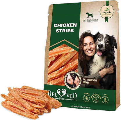 Beloved Pets Chicken Jerky Strips Dog Treats - Human Grade Meat Sticks - Natural Pet Dried Snacks Rawhide - Free - Long Lasting Chews for Large & Small Dogs - Best for Training & Healthy Teeth - PAWPICO