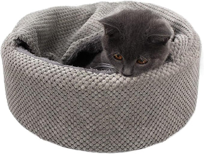 Winsterch Washable Warming Cat Bed House,Round Soft Cat Beds for Indoor Cats,Calming Pet Sofa Kitten Bed,Small Cat Pet Covered Cat Cave Beds Puppy Bed for Small Dogs (Gray) - PAWPICO
