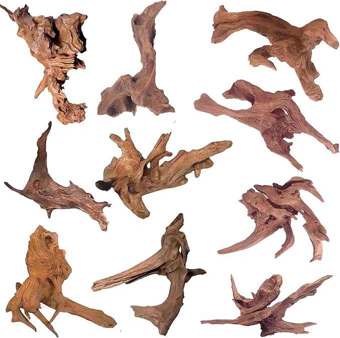 WDEFUN Natural Driftwood for Aquarium Decor, 10-Piece 2''-5'' Small Driftwood for Decorations on Fish Tank, Reptiles Bearded Dragon Accessories or Air Plants WDEFUN