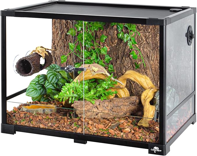 Reptile Hide, Resin Hollow Log Hideout with 2pcs Powerful Suction Cup, Reptile Tank Accessories Climbing Toys Terrarium Hideaway Caves Decor for Gecko, Lizard, Snakes, Hermit Crabs, Forgs CAVACHEWReptileSupplies