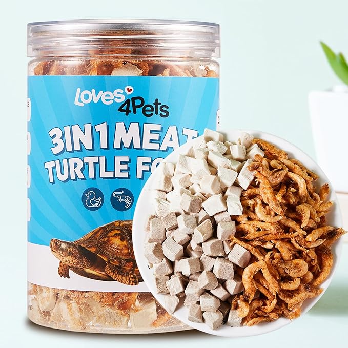 Turtle Food - 3 in 1 Natural Freeze-Dried Meat - Chicken, Duck and Antarctic Krill - Premium Box Turtle and Aquatic Turtle Treats for Baby Turtles - Human-Grade Quality Loves4Pets