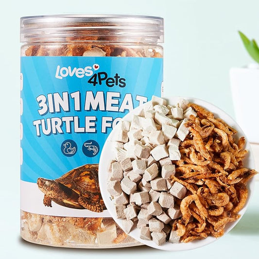 Turtle Food - 3 in 1 Natural Freeze-Dried Meat - Chicken, Duck and Antarctic Krill - Premium Box Turtle and Aquatic Turtle Treats for Baby Turtles - Human-Grade Quality Loves4Pets