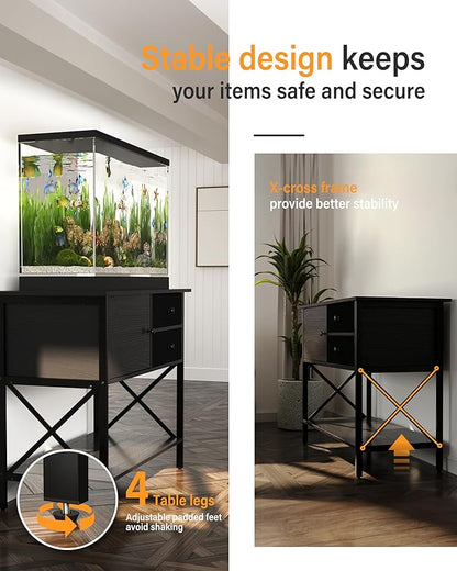 Fish Tank Stand 40 Gallon: Sturdy Aquarium Stand with Accessories Storage - Metal Tank Stands Table for 40-50 Gallon Reptile Breeder Turtle Terrarium - 36.6"x18.8" Weight Capacity 660 lbs FILKO