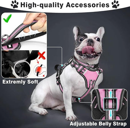 WINSEE Pet Harness Collar and Leash Set, All-in-one Reflective Dog Harness No Pull with Adjustable Buckles for Puppies, Small, Medium, Large, and Extra-Large Dogs (Large, Pink) - PAWPICO
