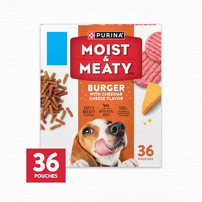 Purina Moist and Meaty Burger With Cheddar Cheese Flavor Dry Soft Dog Food Pouches - 36 ct. Pouch - PAWPICO