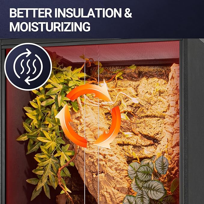 REPTIZOO 67 Gallon PVC Tall Reptile Tank, 24" x18”x36” Large Reptile Terrarium for Gecko Lizard Chameleon Frog Snake, Reptile Enclosure Habitat with Sliding Door & Top Screen Ventilation REPTIZOO
