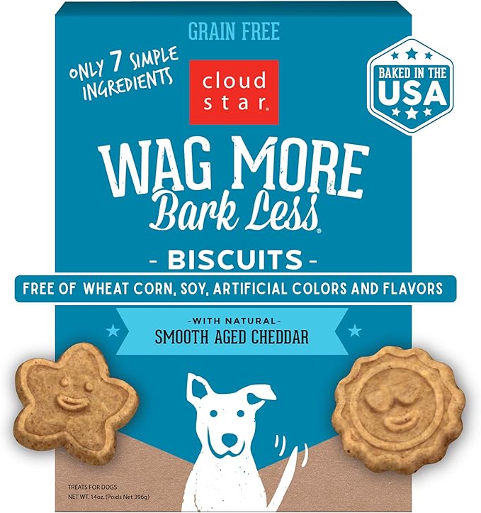 Cloud Star Wag More Bark Less Crunchy Grain Free Dog Treats, Cheddar Cheese, 14 oz. Box - PAWPICO