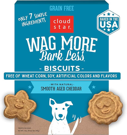 Cloud Star Wag More Bark Less Crunchy Grain Free Dog Treats, Cheddar Cheese, 14 oz. Box - PAWPICO