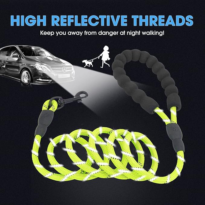 BAAPET 2/4/5/6 FT Dog Leash with Comfortable Padded Handle and Highly Reflective Threads for Small Medium and Large Dogs (5FT-1/3'', Green) BAAPET