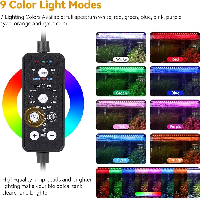 hygger 14W LED Aquarium Light, 12-18 Inch Fish Tank Light with Timer Auto On/Off, Sunrise Sunset Mode, Adjustable Brightness and Colors, Full Spectrum Light with Extendable Brackets for Freshwater hygger
