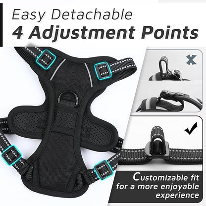 Eagloo Small Dog Harness No Pull, Service Vest with Reflective Strips and Control Handle, Adjustable and Comfortable for Easy Walking, No Choke Pet Harness with 2 Metal Rings, Black, XS GoExplorewithEagloo