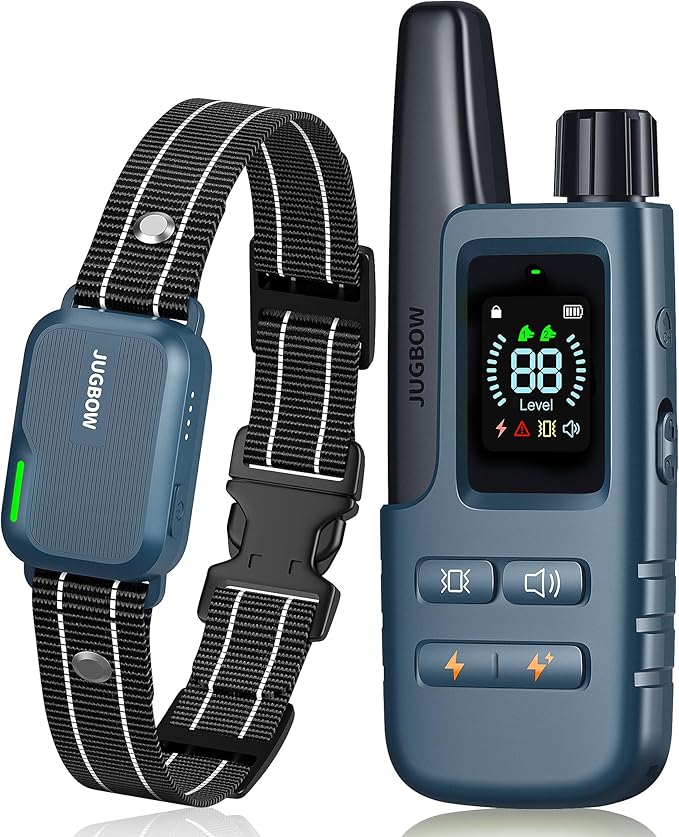 Jugbow Dog Shock Collar - 3300FT Dog Training Collar with Remote IPX7 Waterproof Electric Collar with 4 Training Modes, Security Lock, Rechargeable e-Collar for All Breeds, Sizes Cyan Blue FollowJugbowtoGetSurprise