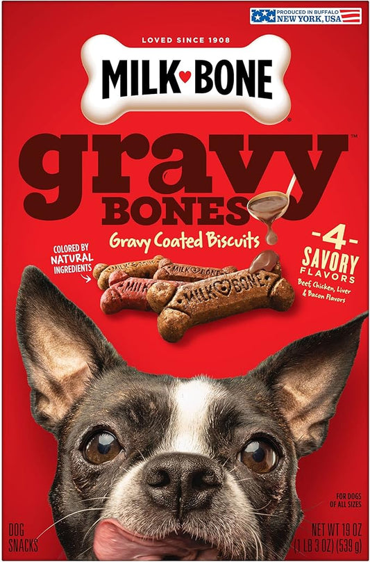 Milk-Bone Gravy Bones Dog Treats with 4 Savory Meat Flavors Coated in Gravy, 19 Ounce (Pack of 12) - PAWPICO