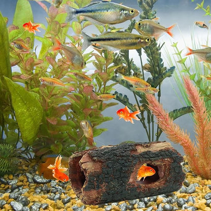 3Pcs Reptile Hide Cave Small Lizard Reptile Food＆Water Bearded Dragon Bowls Accessories,Natural Resin Hollow Tree Trunk Hideout,Hermit Crab Supplies Trunk Snake Gecko Frogs Fish Tanks Decor Dexspoeny