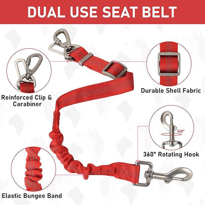 GAMUDA Dog Harness, Collar and Seat Belt Set, Vehicle Safety Harness, Retractable Adjustable Pet Seatbelts with Travel Strap and Carabiner for Most Cars (Red, XL) GAMUDACollarsCollection