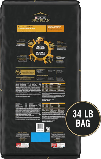 Purina Pro Plan Senior Dog Food With Probiotics for Dogs, Shredded Blend Chicken & Rice Formula - 34 lb. Bag - PAWPICO