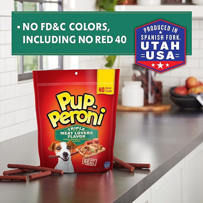 Pup-Peroni Dog Treats, Triple Meat Lovers Flavor, 22.5 Ounce, Bacon, Sausage and Pepperoni - PAWPICO