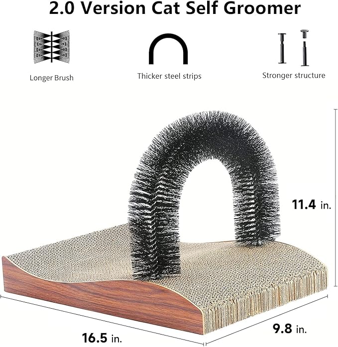 FUKUMARU Cat Self Groomer, 2.0 Version Cat Arch Face Scratcher with Scratcher Pad, Cats Back Grooming Massager Toy Brush for Indoor Kitten and Small Dog - PAWPICO
