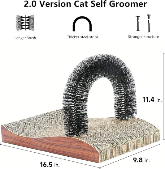 FUKUMARU Cat Self Groomer, 2.0 Version Cat Arch Face Scratcher with Scratcher Pad, Cats Back Grooming Massager Toy Brush for Indoor Kitten and Small Dog - PAWPICO