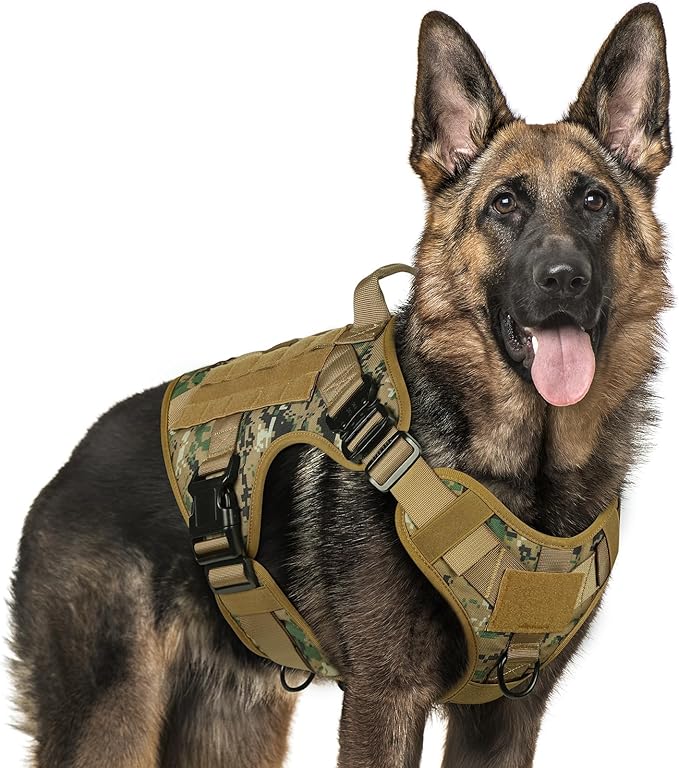 rabbitgoo Tactical Dog Harness for Large, Heavy Duty Pet Harness with Handle, No-Pull Service Vest Large Breed, Adjustable Military Dog Vest for Training Hunting Walking, Brown Camo, XL rabbitgoo