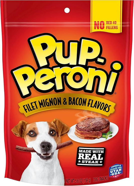 Pup-Peroni Dog Treats, Filet Mignon & Bacon Flavors, 5.6 Ounce (Pack of 8), Made with Real Steak - PAWPICO