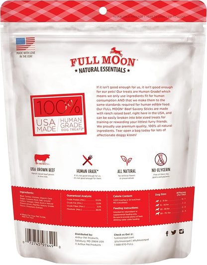 Full Moon All Natural Human Grade Dog Treats, Essential Beef Savory Sticks, 22 Ounce, 1.375 Pound (Pack of 2) - PAWPICO