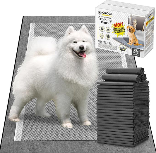 CROCI 28"x44" 4XL Activated Carbon Pee Pads for Dogs, Odor-Control Charcoal Dog Pads Absorbs Up to 12 Cups of Liquid, 6-Layer Thicker Leak-Proof & Quick Dry Dog Training Pads, Disposable (25 Counts) - PAWPICO