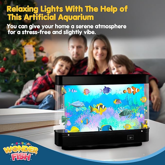 Artificial Fish Tank Virtual Ocean Toy - Mini Office Desk Aquarium, Colorful Aquarium, Motion Lamp Night Light with Moving Fish, Fun Gift for Kids and Adults Nurily