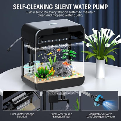 Fish Tank Aquarium 2.2 Gallon with Adjustable 3 Color Lighting Self Cleaning 3 in 1 Pump with Filteration, Oxygenation, Water Circulation Triple Function, HD Float Glass, Leak-Proof Thickened Base Focusonhomelifeandhealth