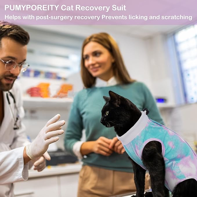 PUMYPOREITY Cat Recovery Suit, Cat Surgery Recovery Suit Female, Cat Spay Recovery Suit, Alternative to Cone of Shame, Cat Surgical Recovery Suit for Skin Diseases and Abdominal Wound, Purple, M PUMYPOREITY