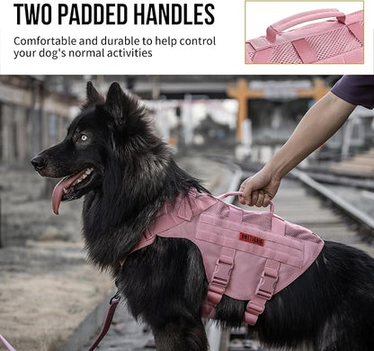 OneTigris Tactical Dog Harness for Small Dog, No Pull Small Dog Vest Harness with Handles Breathable Military Dog Molle Vests, Harness for Walking Hiking Training (Pink, XS) OneTigris