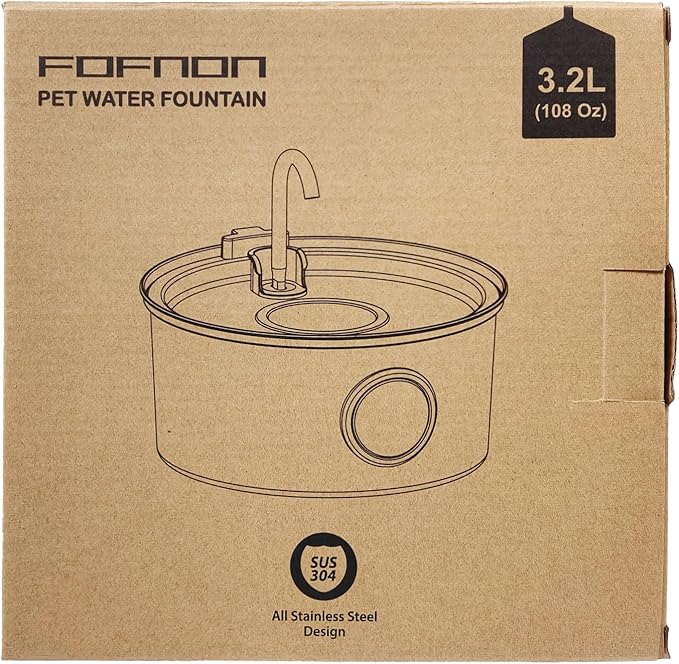 Cat Water Fountain Stainless Steel - Dog Automatic Waterer Bowl - Auto Pet Dispenser - Small Pets Drinking Waterer Indoor - Auto Dish Animal Fountains - 108oz/3.2L Metal Self Kitty Watering Supplies - PAWPICO