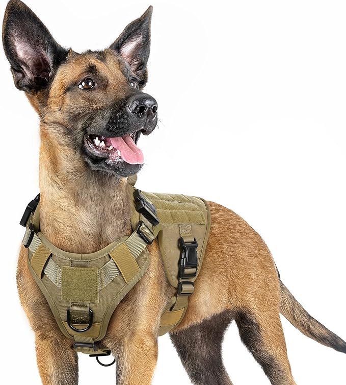 rabbitgoo Tactical Dog Harness for Small, Heavy Duty Pet Harness with Handle, No-Pull Service Vest Small Breed, Adjustable Military Dog Vest for Training Hunting Walking, Brown, S rabbitgoo