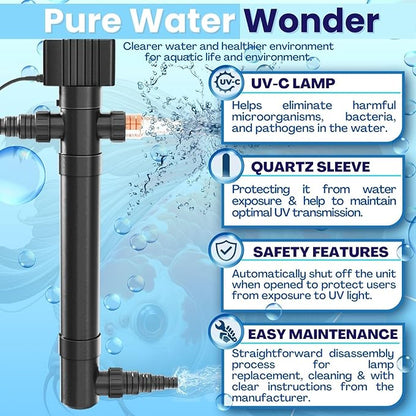 Flexzion UV Light for Pond - 55W XL Pond UV Light, 13209 Gal Capacity, 5000L/H UV Pond Clarifier for Outdoor Ponds, Clears Water in Days (CUV-155) Flexzion