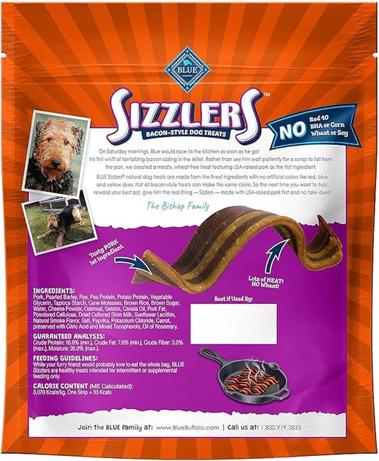 Blue Buffalo Sizzlers Natural Soft Dog Treats, Bacon-Style Soft-Moist Dog Treats with Real USA Pork, Original Flavor, 6-oz Bag - PAWPICO