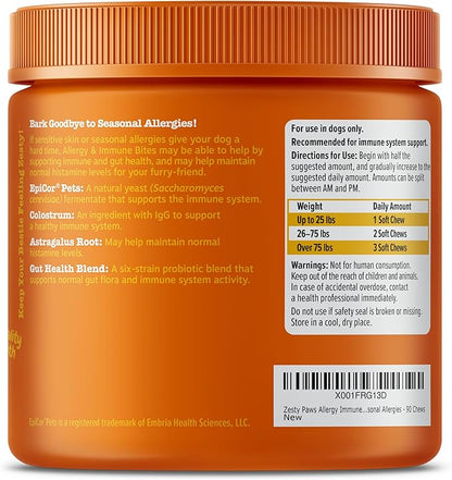 Zesty Paws Dog Allergy Relief- Dog Itching Skin Relief- Dog Probiotics for Itchy Skin and Itchy Ears- Dog Allergy Paw Relief- Dog Allergy Chews- Dog Itch Relief - Dog Skin Allergy Relief - Lamb - 90ct ZestyPaws