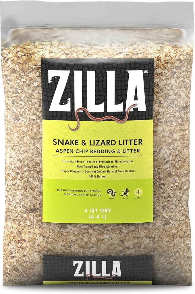 Zilla Snake and Lizard Litter Substrate, Made with Aspen Chips, Ultra Absorbent Bedding, Easy to Clean, 4 Quarts Zilla