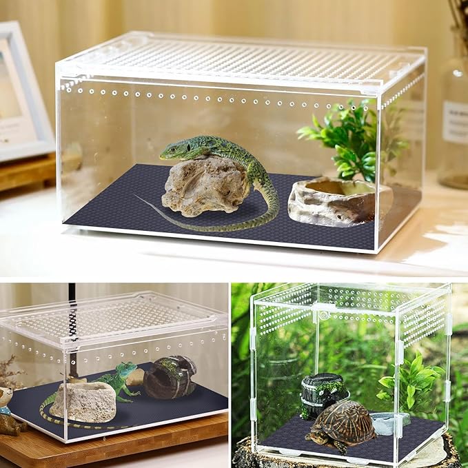 LEOLIO 17.7 x 120 Inch Bearded Dragon Tank Accessories, Non-Adhesive Reptile Carpet Liner for Leopard Gecko, Snake, Lizard, and Tortoise, Terrarium Mat Bedding for Tank Flooring (Black) LEOLIO