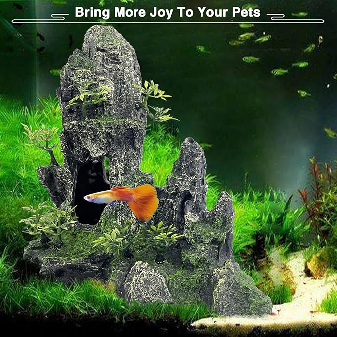 Aquarium Decorations Large and Tall Large Aquarium Decorations for Fish Tank Decorations Fish Tank Ornaments Mountain View Stone Ornament Tree Rock Cave Artificial Fish Tank Ornament GOLOMOZ