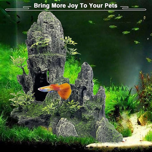 Aquarium Decorations Large and Tall Large Aquarium Decorations for Fish Tank Decorations Fish Tank Ornaments Mountain View Stone Ornament Tree Rock Cave Artificial Fish Tank Ornament GOLOMOZ